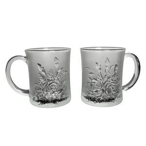 Vintage Pasari Livia Handled Crystal Frosted Glass Mug Set - EUC